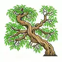 willow tree full green leaves and brown trunk with character tattoo design idea
