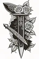 dagger with roses surrounding the blade and leafs tattoo design idea
