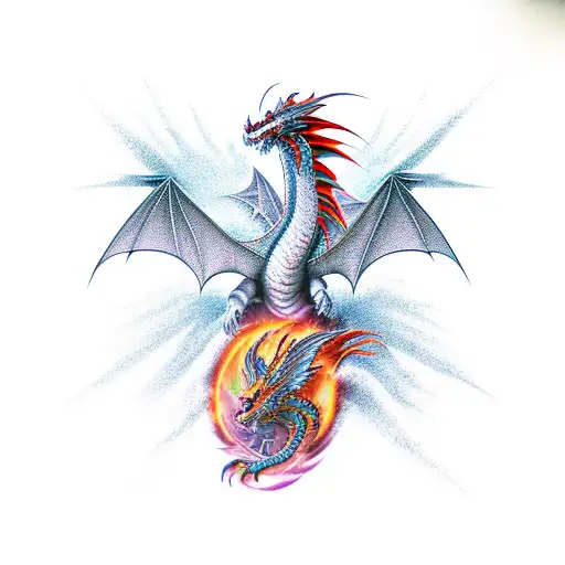 Dragon fighting a phoenix  tattoo design idea
