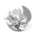 cherry blossom tree with moon  tattoo design idea