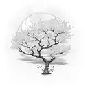 cherry blossom tree with moon  tattoo design idea