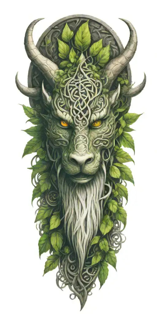 Field of leaves and celtic symbols containing dragon tattoo design idea
