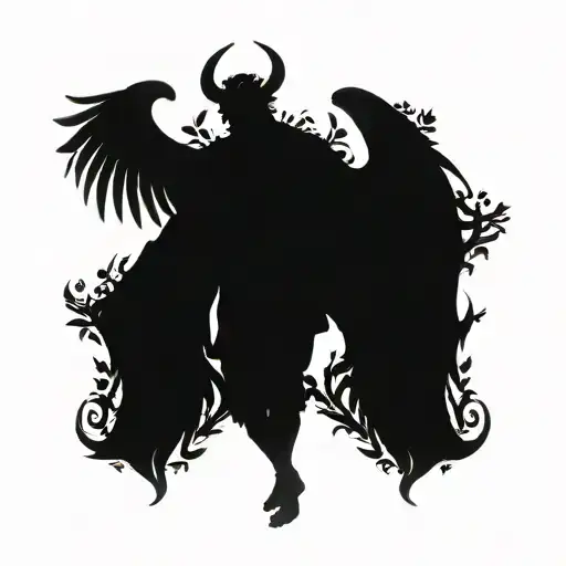 Lucifer with wings in style of greek god surrounded by celtic leaves tattoo design idea