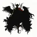 Lucifer with wings in style of greek god surrounded by celtic leaves tattoo design idea