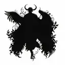 Lucifer with wings in style of greek god surrounded by celtic leaves tattoo design idea