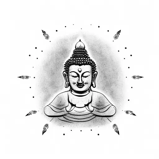 Buddha Cowboy hat hang loose tattoo design idea
