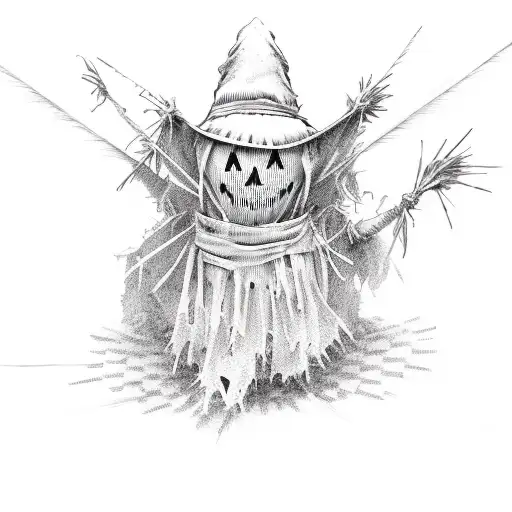Scarecrow with arms extended and a hat tattoo design idea