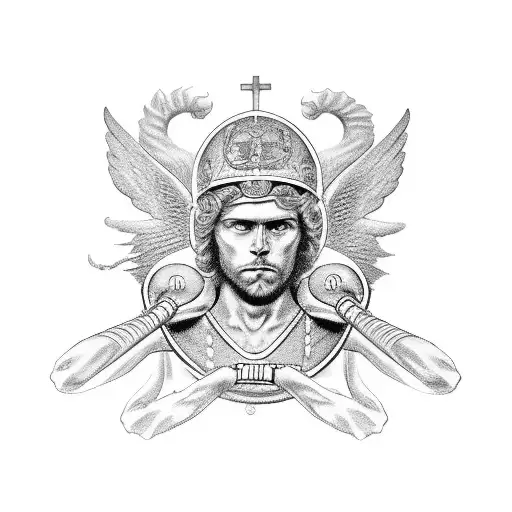 Saint Michael holding a pair of knuckle dusters tattoo design idea