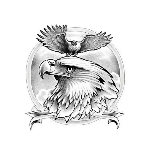 Eagle with its wings spread wide, surrounded by biblical verses in blackwork style tattoo design idea