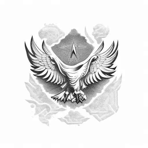 Eagle with its wings spread wide, surrounded by biblical verses in blackwork style tattoo design idea