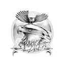 Eagle with its wings spread wide, surrounded by biblical verses in blackwork style tattoo design idea