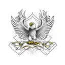 Eagle with its wings spread wide, surrounded by biblical verses in blackwork style tattoo design idea