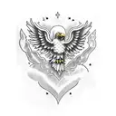 Eagle with its wings spread wide, surrounded by biblical verses in blackwork style tattoo design idea