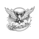 Eagle with its wings spread wide, surrounded by biblical verses in blackwork style tattoo design idea
