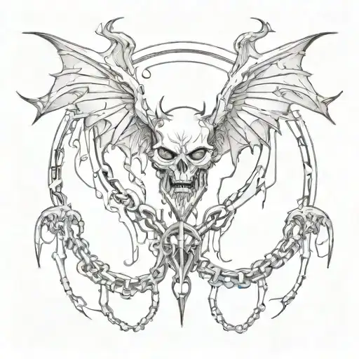devil wing and chain tattoo design idea