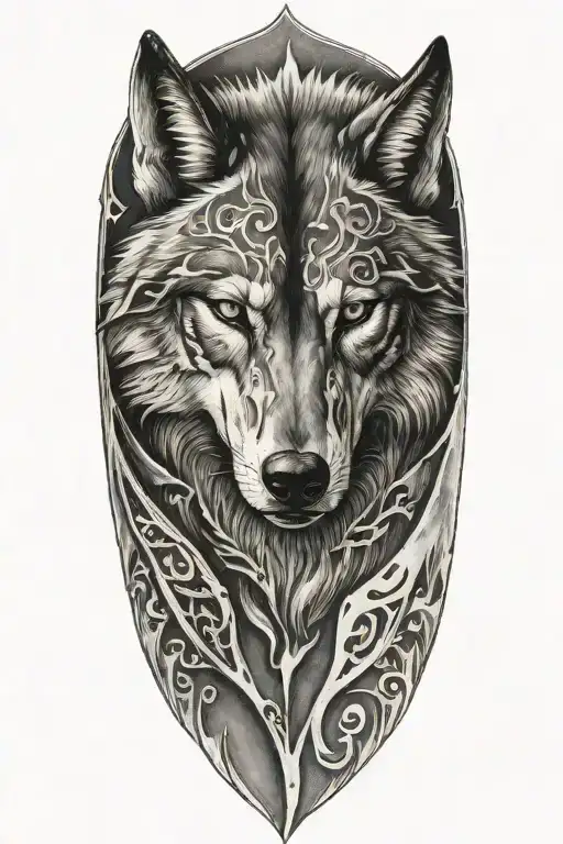armor fading into a wolf tattoo design idea