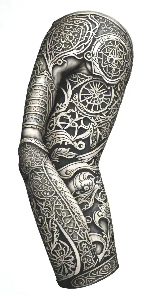 armor arm sleeve tattoo design idea