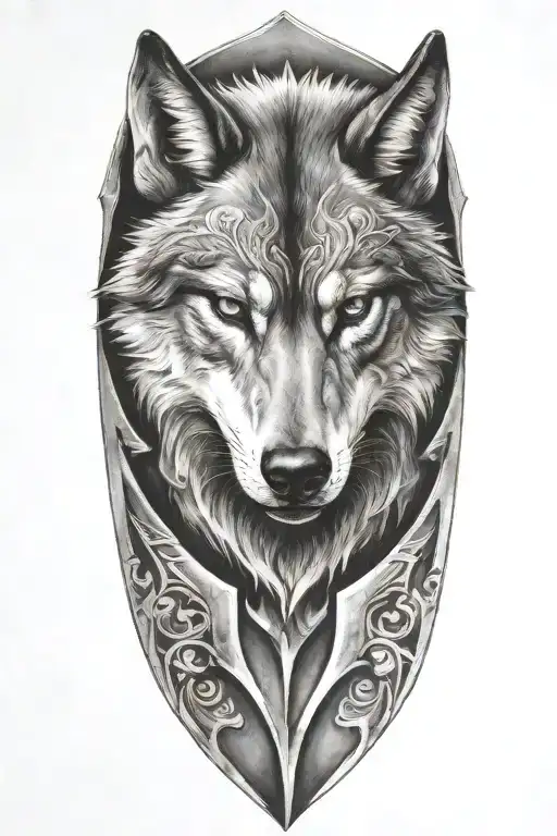 armor fading into a wolf tattoo design idea