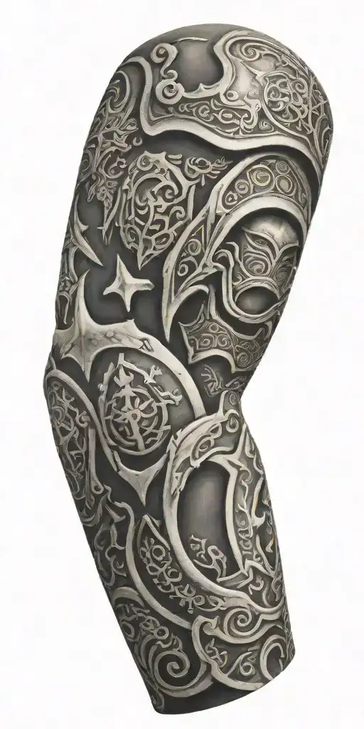 armor arm sleeve tattoo design idea