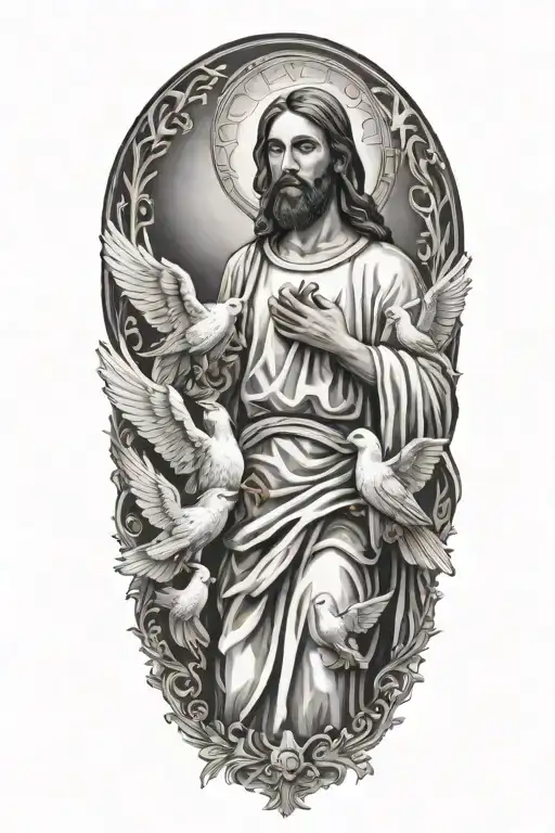 jesus with doves tattoo design idea