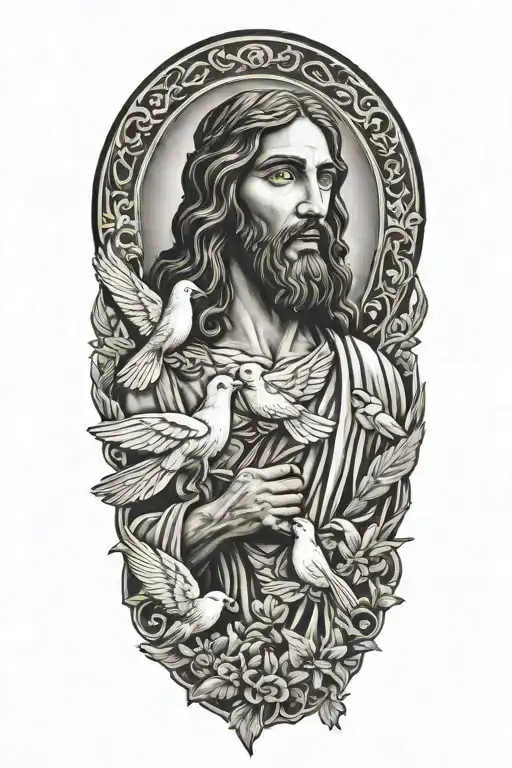 jesus with doves tattoo design idea
