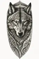 armor fading into a wolf tattoo design idea