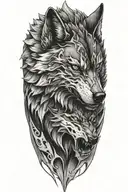 armor fading into a wolf tattoo design idea