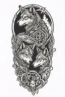 A wolf and a firefighter standing side by side with a music note intertwined between them tattoo design idea