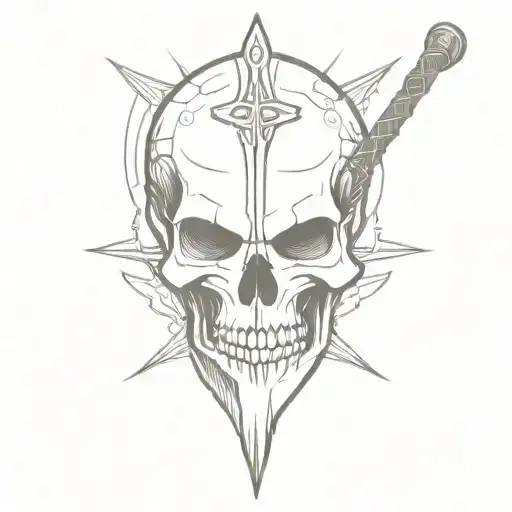 A skull with a divine rapier in its head dota 2 names tattoo design idea