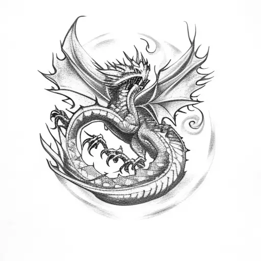 tree dragons , flames and dracarys tattoo design idea