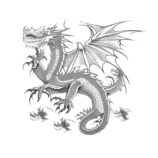 tree dragons , flames and dracarys tattoo design idea