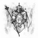 Battered Knight with sword kneeling tattoo design idea