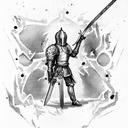 Battered Knight with sword kneeling tattoo design idea