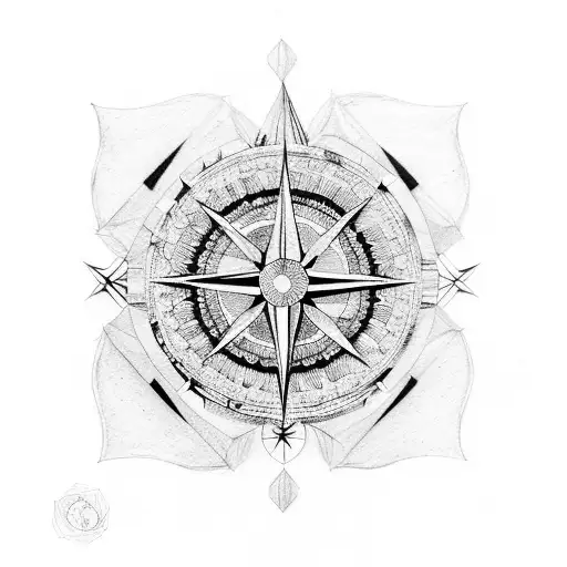 Maja, Compass, broken stone tattoo design idea