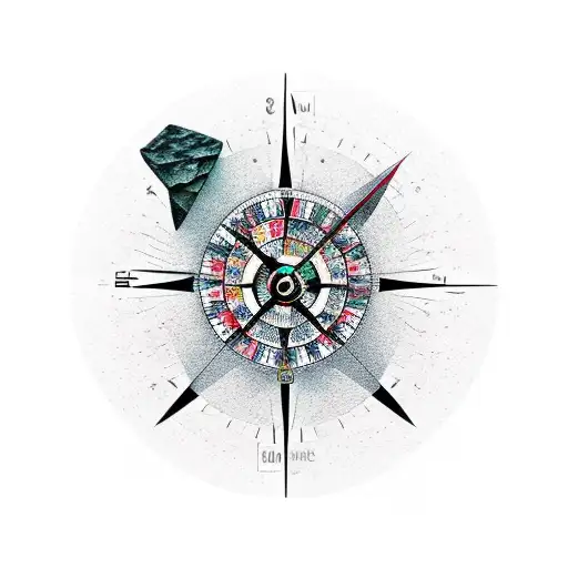 Maja, Compass, clock, broken stone tattoo design idea