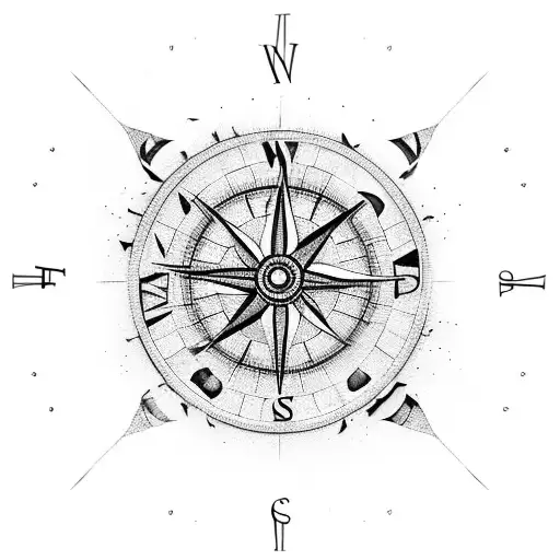 Maja, Compass, clock, broken stone tattoo design idea