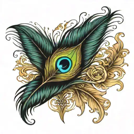 create a delicate peacock feather tattoo design that i can attach to my existing name tattoo  tattoo design idea