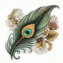 create a delicate peacock feather tattoo design that i can attach to my existing name tattoo  tattoo design idea