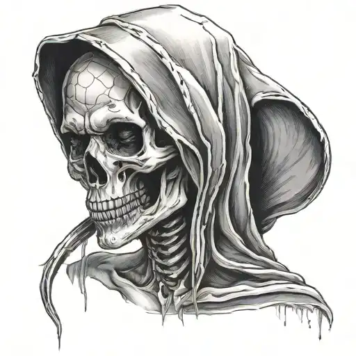 Grim Reaper woman half face od crying woman half od skull tattoo design idea