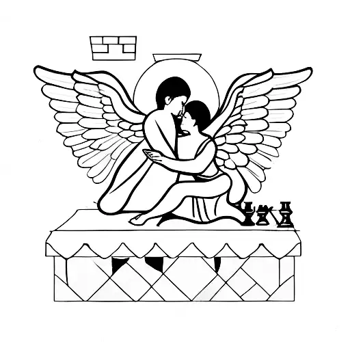 Illustration of an angel and devil playing chess tattoo design idea