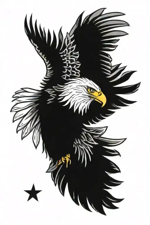 bald eagle American flag waving tattoo design idea