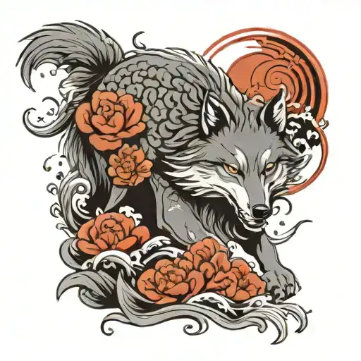 handsome night wolf lonely  tattoo design idea