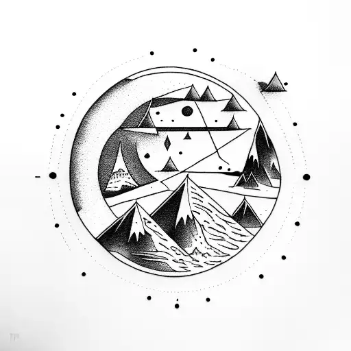Beautiful Vector Illustration Nature Landscape Mountains Moon River Tattoo  Art Stock Vector by ©mazeina 197667076