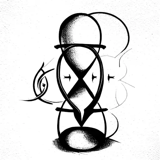 words "memento mori" with a hourglass with a skull, all in a very minimalist way and fineline tattoo design idea