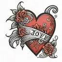 red heart with black outline and a J in the middle tattoo design idea