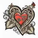 red heart with black outline and a J in the middle tattoo design idea