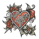 red heart with black outline and a J in the middle tattoo design idea