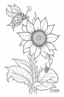 sunflower and ladybug flying tattoo design idea