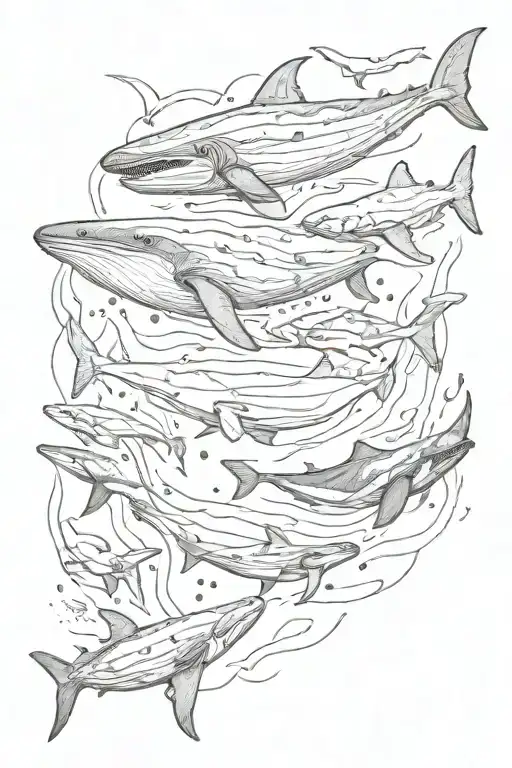 whales and sharks tattoo design idea