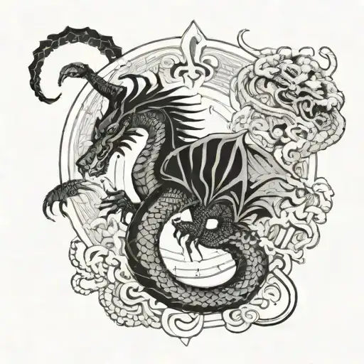 sak yant tattoo, dragon, snake, devil wings, mythology, Egypt  tattoo design idea